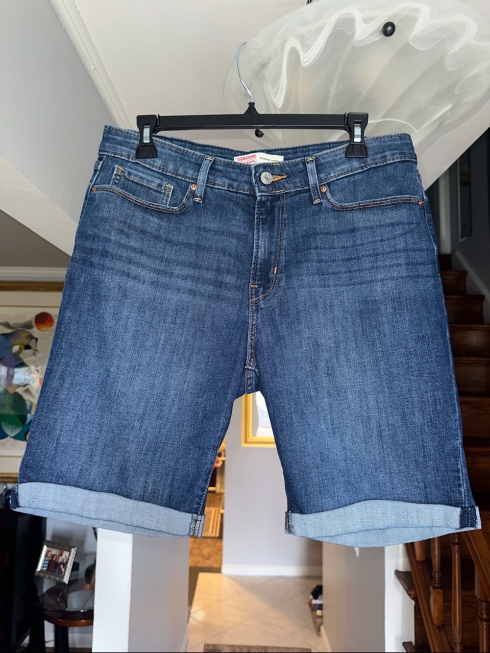 Signature by Levi Strauss Dark Blue Rolled-Hem Denim Shorts Sz 10